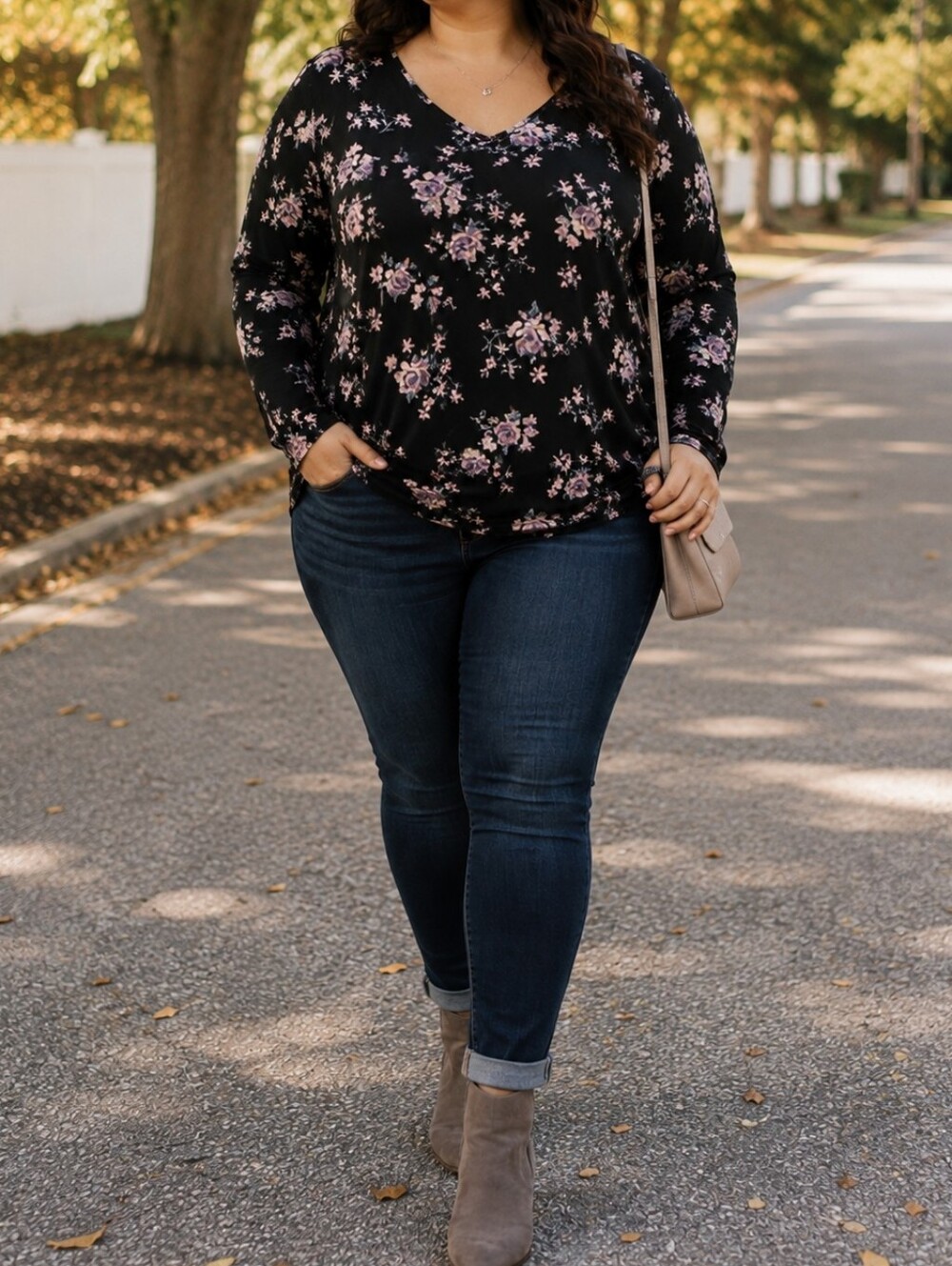 Love & Legend Plus Size Black Floral Criss Cross Back Long Sleeve Top Romantic